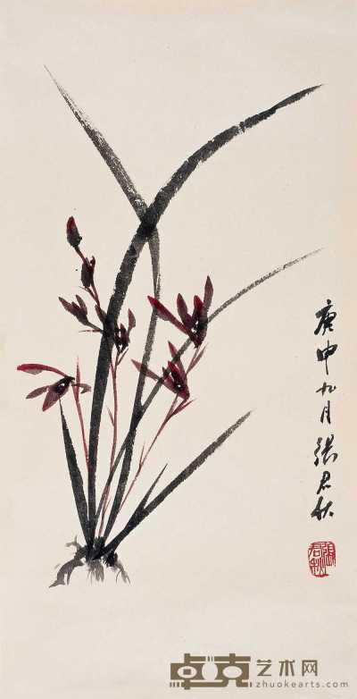 张君秋 庚申（1980）年作 兰草 镜心 67.5×34cm